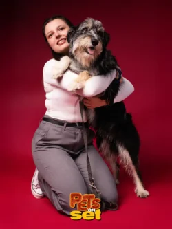Una delle fotografie realizzate durante lo shooting Pets on Set al Novara DogShow. Foto professionale di un cane con il suo padrone durante Pets on Set al Novara DogShow